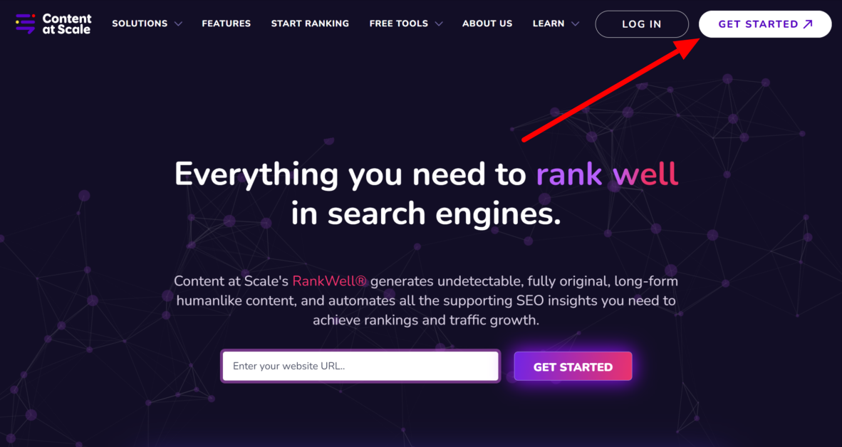 Selecting Get Started on the Content at Scale homepage.