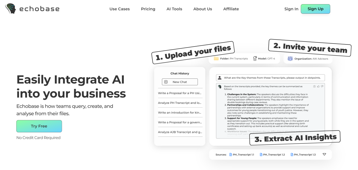 Echobase homepage.