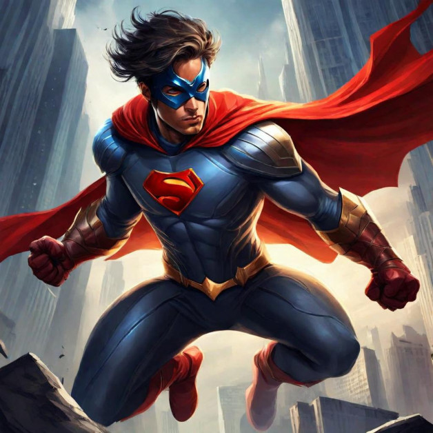 Superman in a city.