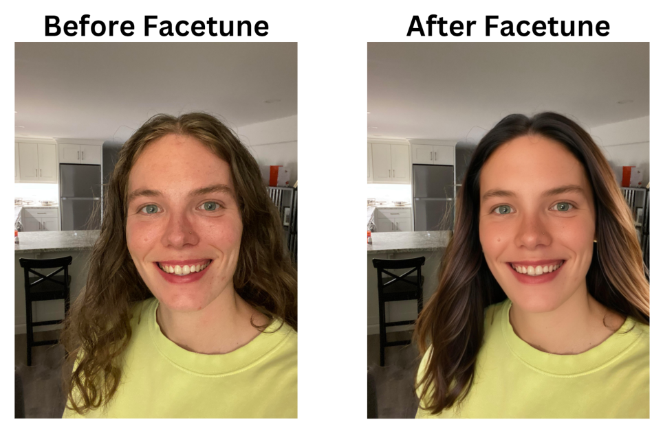 1-c84618ca-f303-44fb-bc17-3bb9f15f090c Twp photos showing the before and after results of using Facetune's photo editing tools.