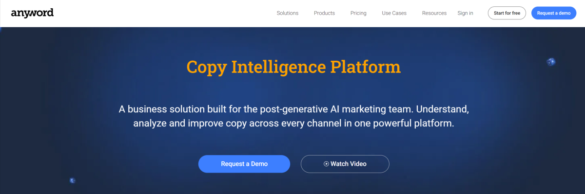 Anyword's Copy Intelligence Platform landing page.