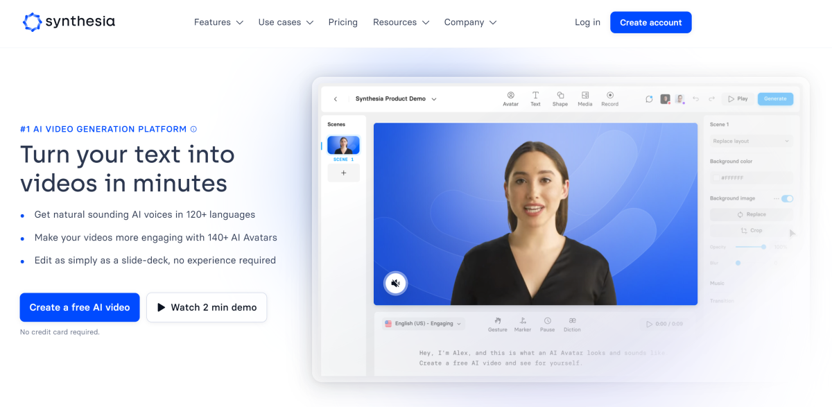 The Synthesia homepage.