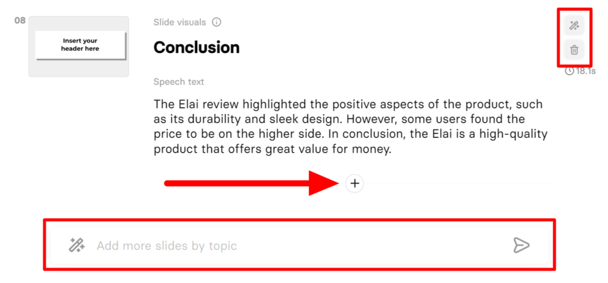 The different tools to edit slides with Elai.