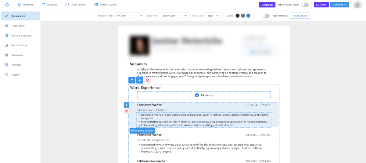 Customizing a resume using VisualCV.