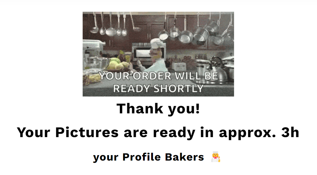 Profile Bakery Thank You page.