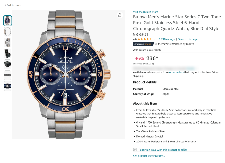 A luxury watch on Amazon.