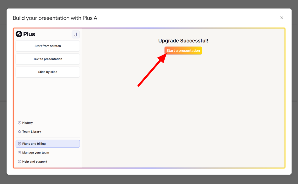 10-plusai-start-a-presentation Selecting Start a presentation in the Plus AI extension.