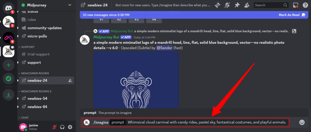 11-c0f8edf6-3324-4a08-9d6f-fb4e514170fb Adding a text prompt to generate images with Midjourney.