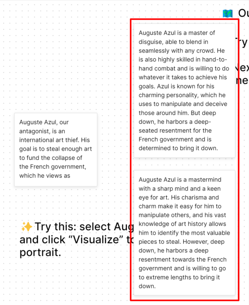 Character descriptions generated using Sudowrite canvas.