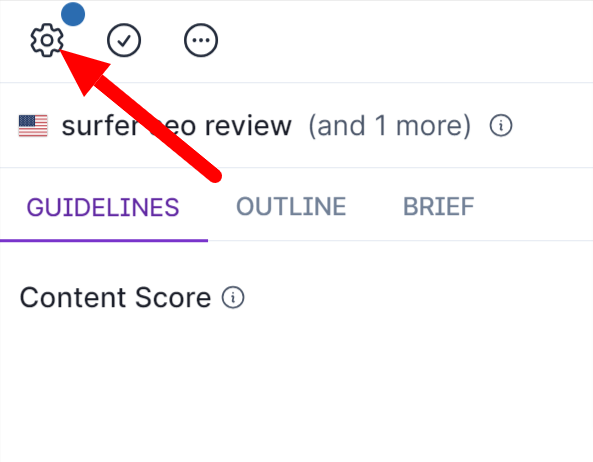 11-surfer-seo-content-editor-settings Surfer SEO Content Editor settings gear icon.