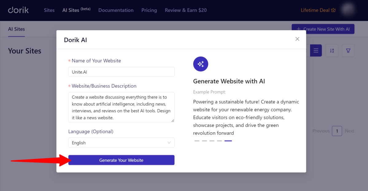 12-b6490b8f-aabb-4683-a98f-b217c0da371a Giving Dorik AI the information it needs to generate a website.