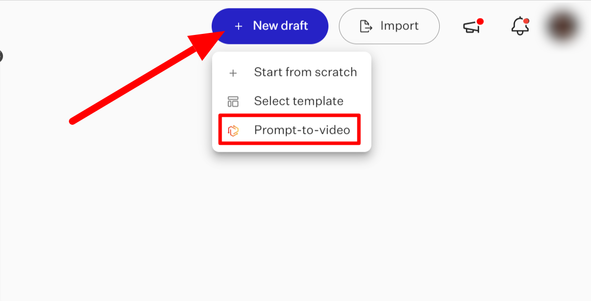 Creating a new Prompt-to-video by selecting New draft in my Colossyan account.