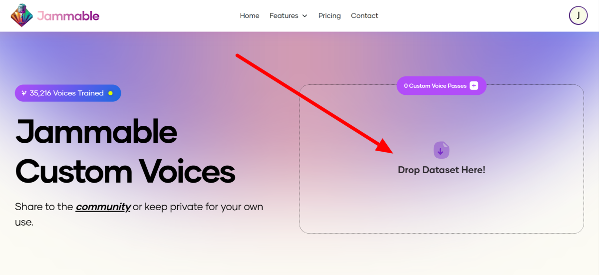 12-fc73c8f9-2913-4ce5-8587-9b19fc35ded6 Dropping a dataset on the Jammable custom voices tool.