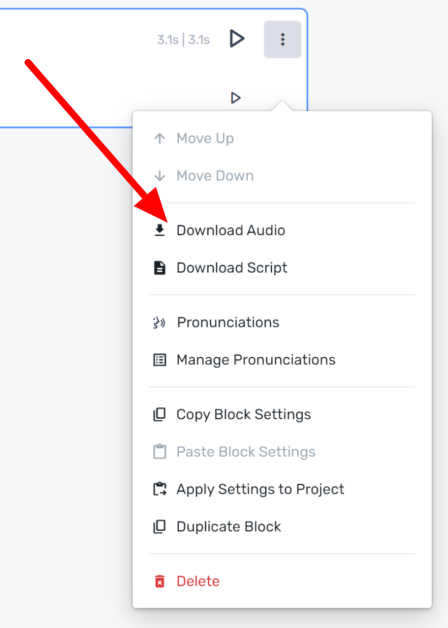 12-murf-ai-download-audio Selecting Download on the text-to-speech voice crated with Murf AI.
