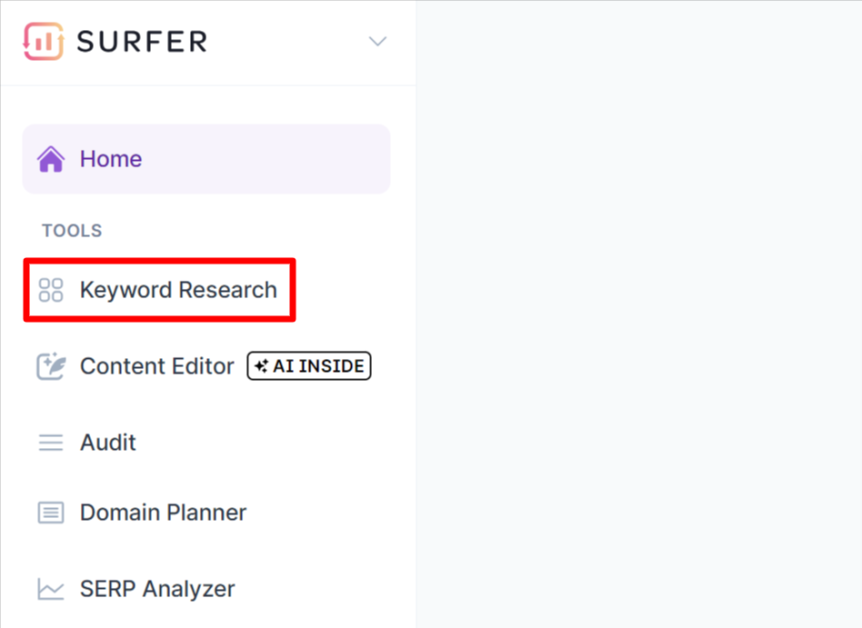 13-surfer-seo-keyword-research-tab Surfer SEO keyword research tab.