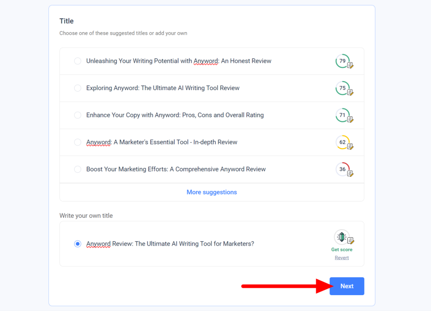 Creating a blog post title in Anyword.