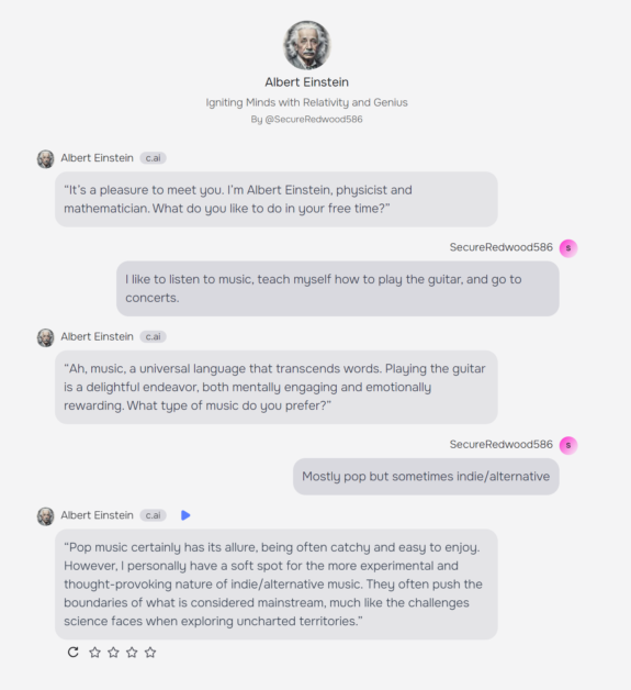Chatting with Albert Einstein, an AI character.