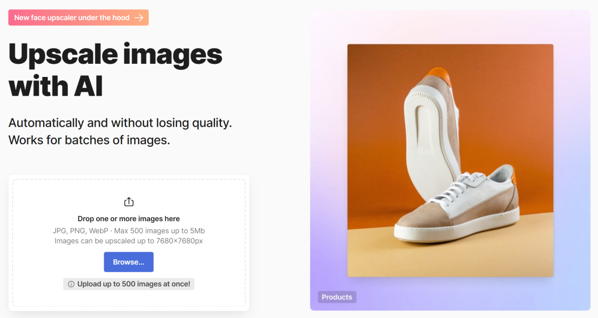 The Icons8 Image Upscaler landing page.