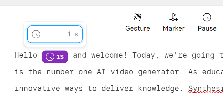 Adding a pause to the script in Synthesia.