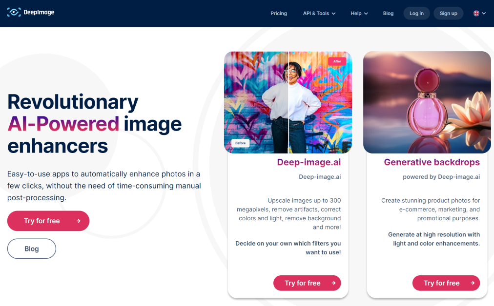 The Deep Image AI homepage.