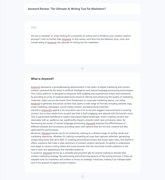Some sections of an article produced by the Anyword Blog Wizard.