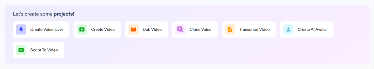 17-speechify-projects The different projects you can make in Speechify's AI Voice Studio.