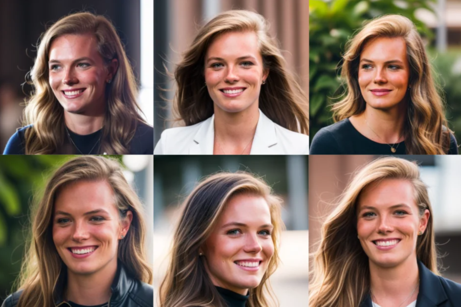 Six headshots generated with The Multiverse AI.