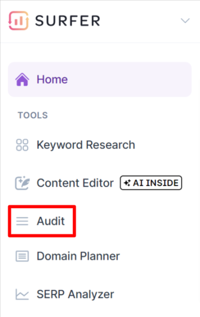 18-surfer-seo-audit-tab The Audit tab from the Surfer SEO dashboard.