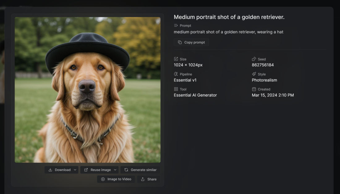 19-a5977946-793b-4671-b48b-98e41b909ff7 Details on an iimage of a golden retriever wearing a hat from Getimg.