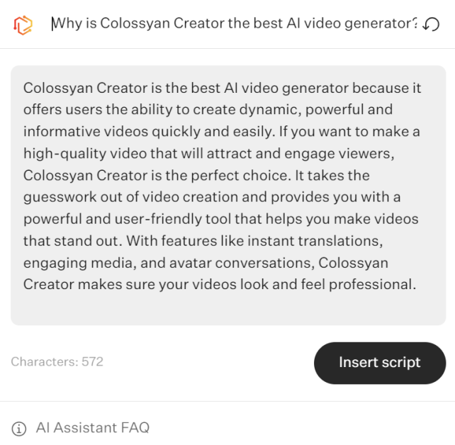 Generating AI text for my script using Colossyan AI.