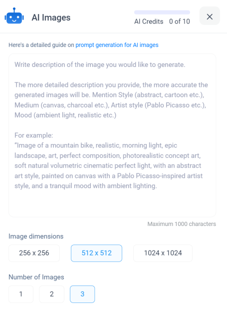 Generating an AI image using ContentStudio.
