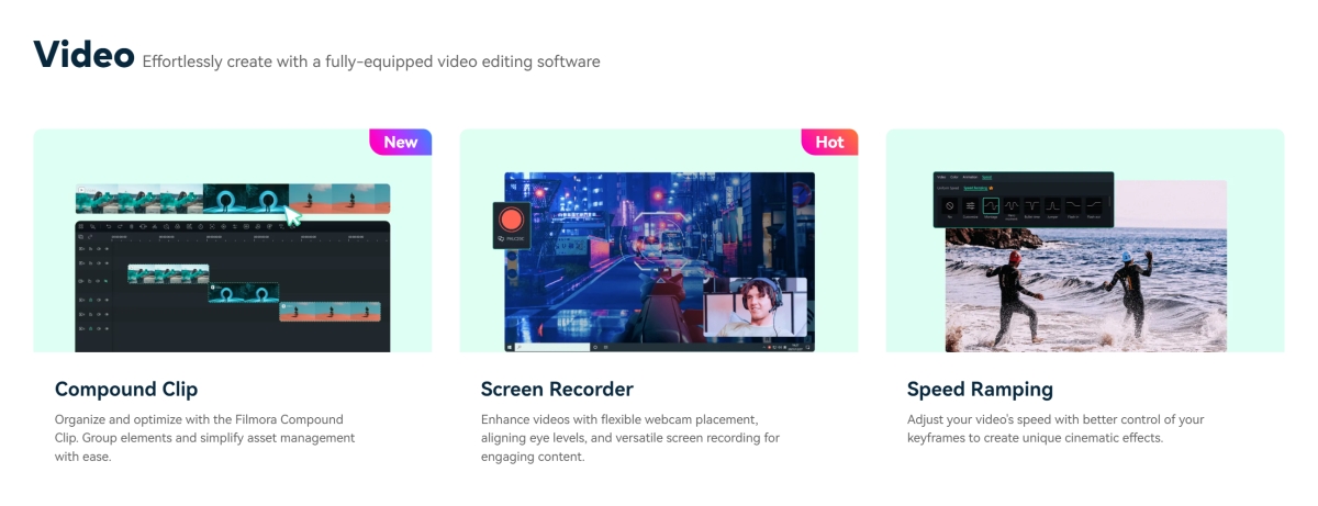 Wondershare Filmora Video features.