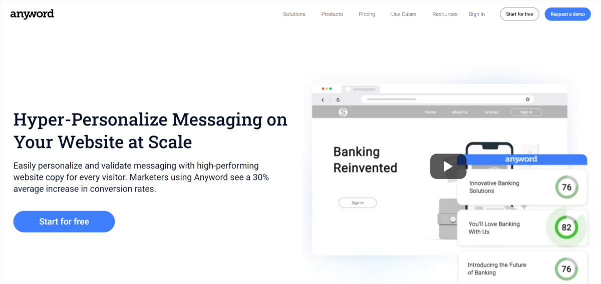 Anyword website automation landing page.