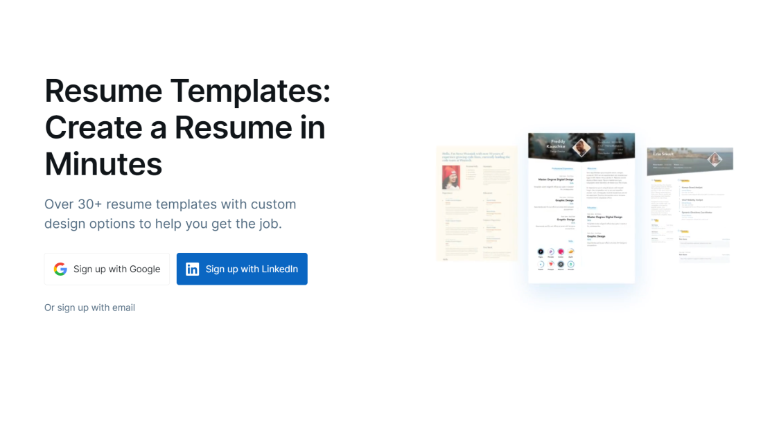 VisualCV's resume templates landing page.
