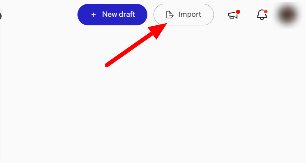 Selecting Import on the Colossyan Creator dashboard to upload a PPT or PDF file.