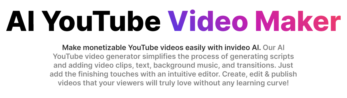 InVideo AI YouTube Video Maker landing page.