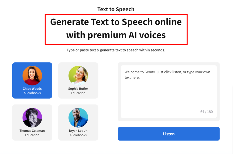 2-lovo-ai-text-to-speech Lovo.ai's text to speech landing page.