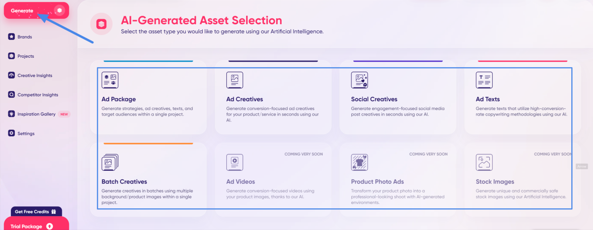 20-adcreative-ai-generated-asset-selection Selecting Generate and choosing from one of the AI-Generated assets offered by AdCreative.ai.