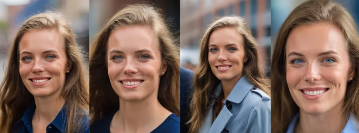 Four headshots of a woman generated with Headpix.