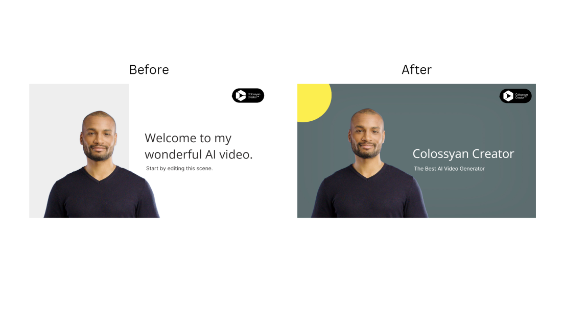 Before and after images of an AI video created with Colossyan Creator.