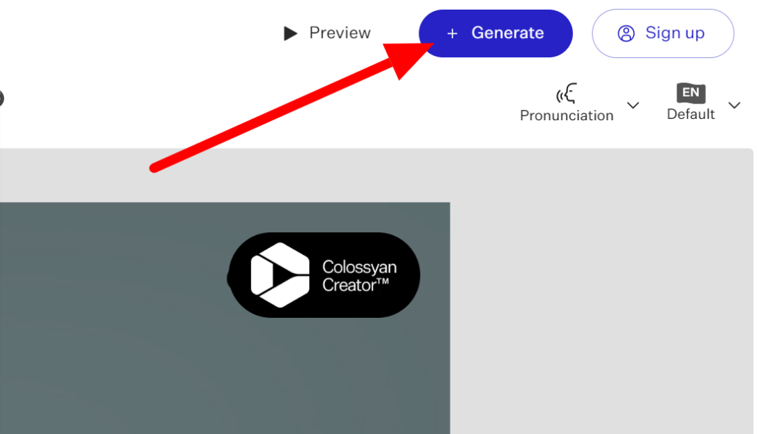 Selecting the generate button to begin generating the AI video using Colossyan Creator.