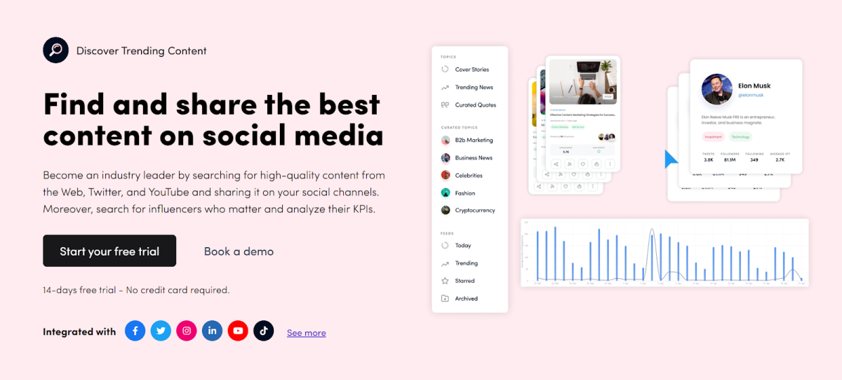 The Discover Trending Content landing page for ContentStudio.