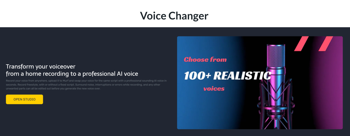 28-murf-ai-voice-changer The Murf AI Voice Changer landing page.