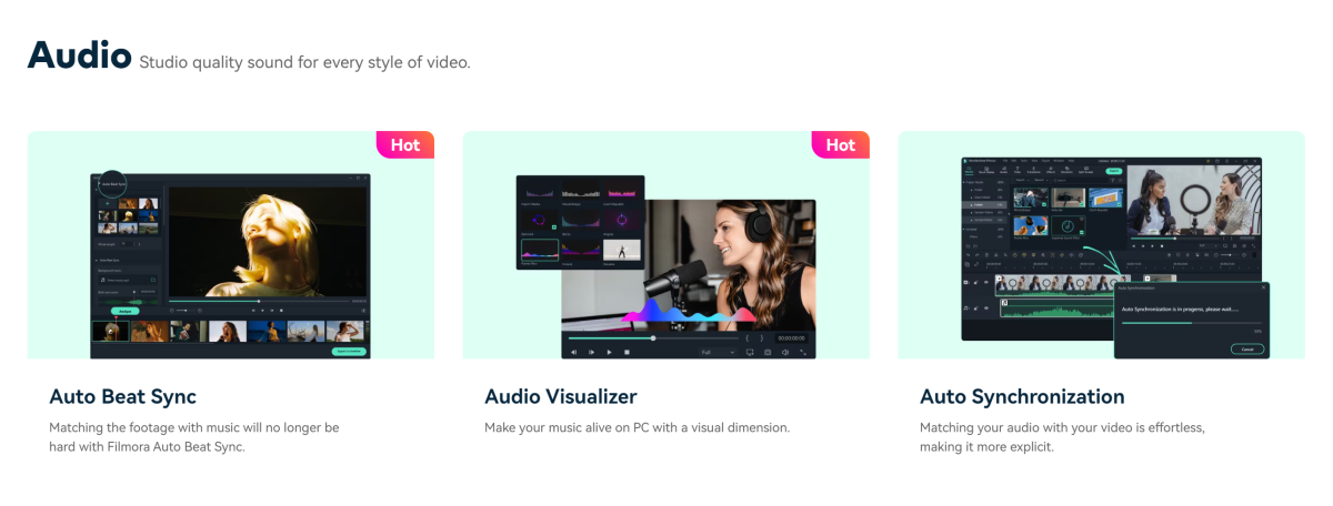 Wondershare Filmora Audio features.