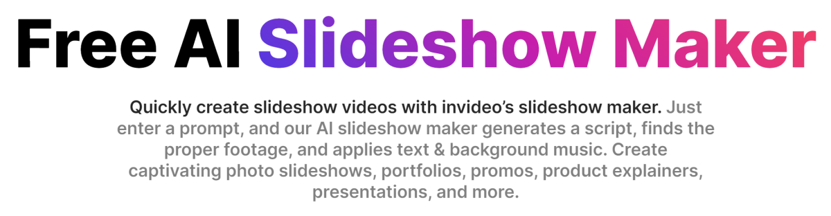 The InVideo free slideshow maker landing page.