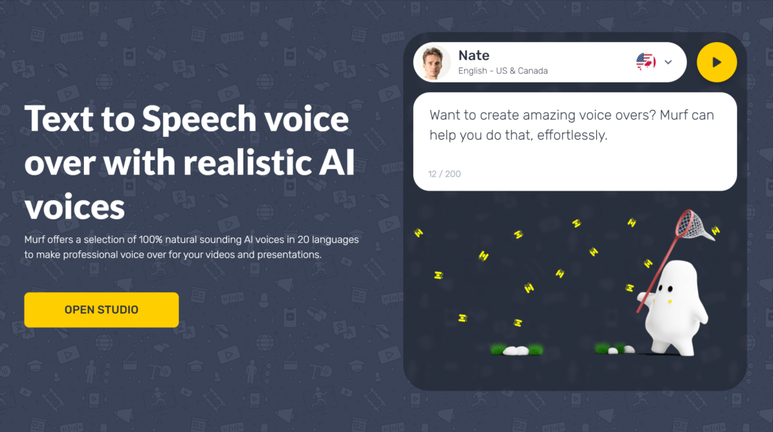 3-murf-ai-text-to-speech Murf AI landing page for their text to speech voice over with realistic AI voices.