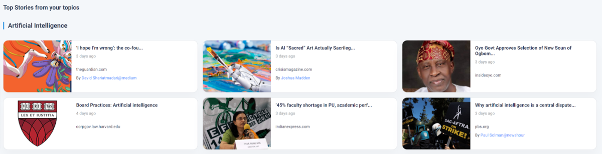 The top stories from a topic that is searched using ContentStudio.