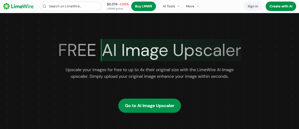 LimeWire Free AI Image Upscaler.