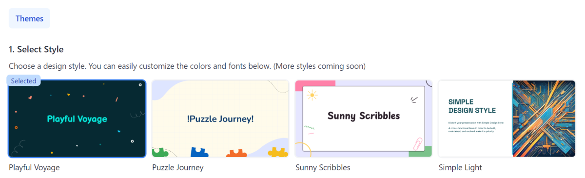 The themes available with SlidesAI.