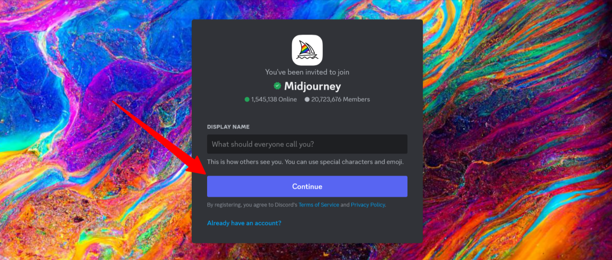 4-a40050dd-831c-451a-b86a-fe8598c0c026 Creating a Display Name for Discord and selecting Continue.
